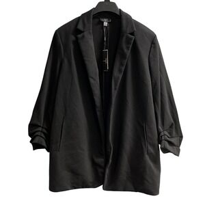 Tahari Blazer Womens 3X Black Open Front Ruched‎ Sleeve Viscose Blend Comfort